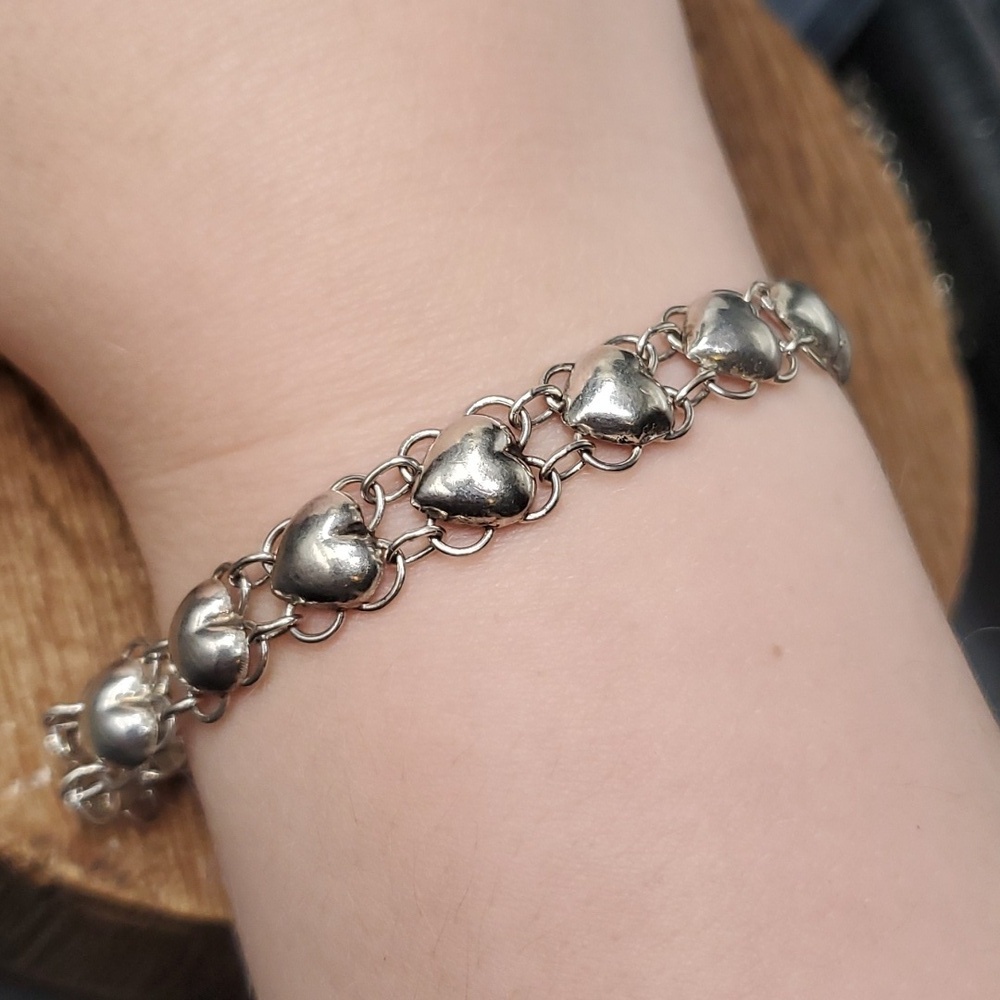 chained heart tennis bracelet solid Sterling B3238 - Picture 3 of 3